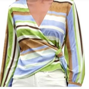 Zara Tops | Zara Green and Tan Vertical Stripe Blouse Color: Green/Tan | Size: L